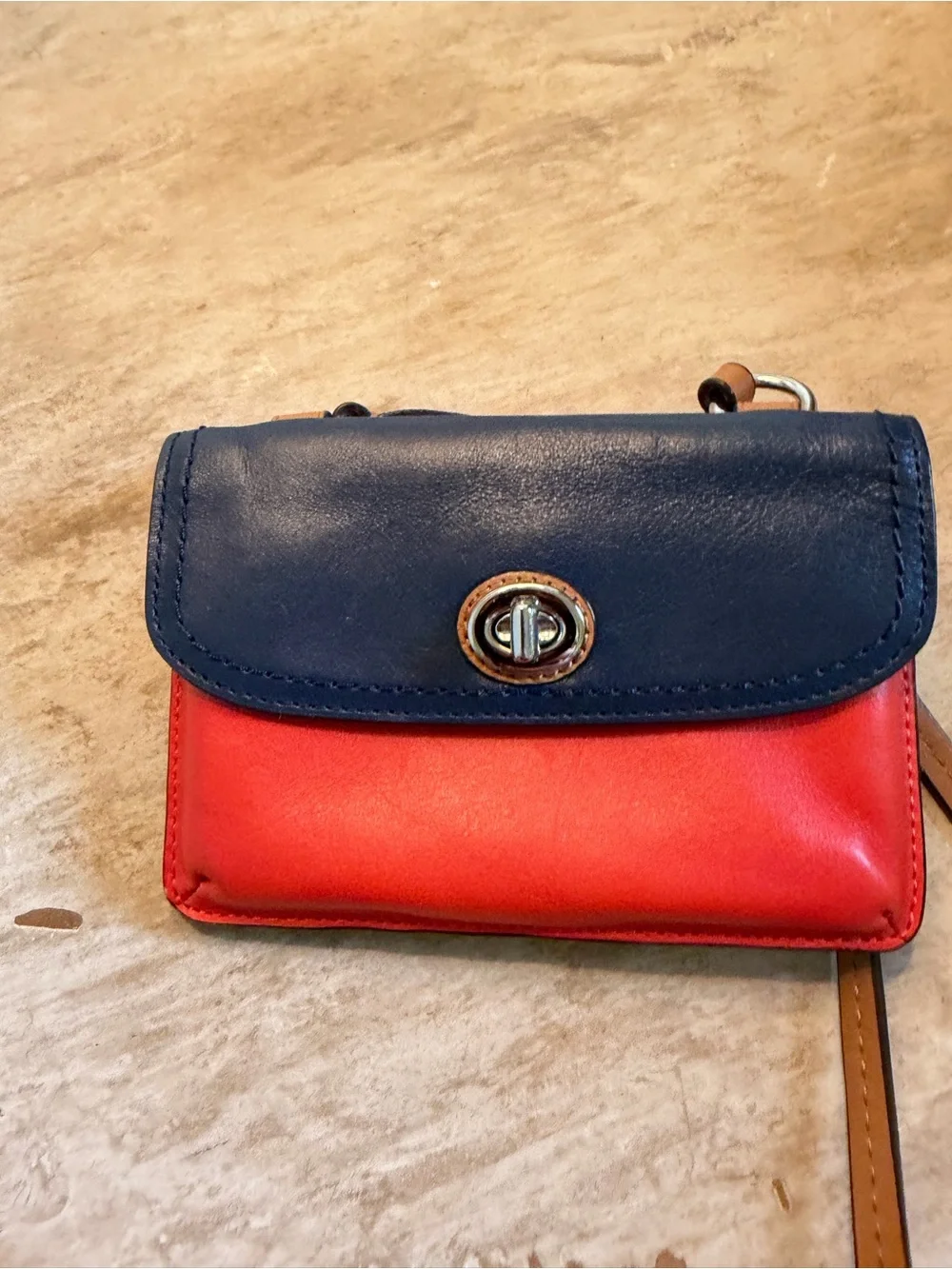 Coach Women's Navy and Red Leather Crossbody Bag - Classic Colorblock Style
